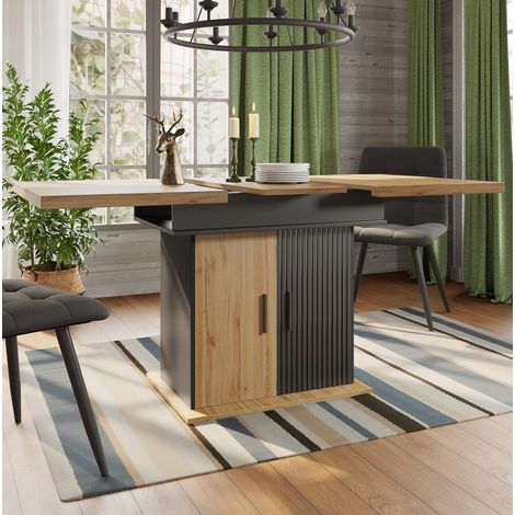 MEUBLIV Mesa de comedor extensible 110-140 x 80 cm negro y natural con almacenaje (1/5)