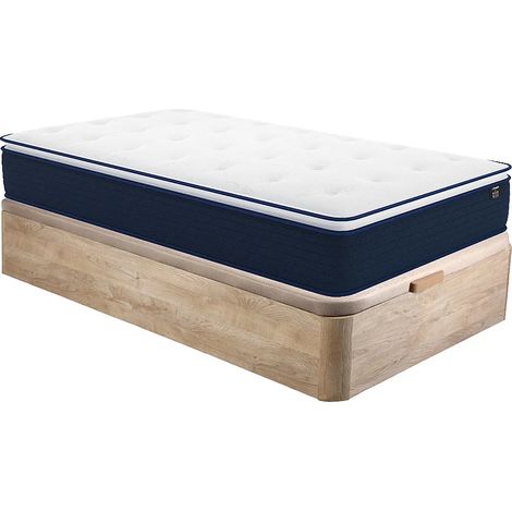 Ensemble 90 x 190 cm sommier coffre naturel clair + matelas ressorts ensachés et surmatelas intégré ép.24cm - ALTIER de YSMÉE (1/5)