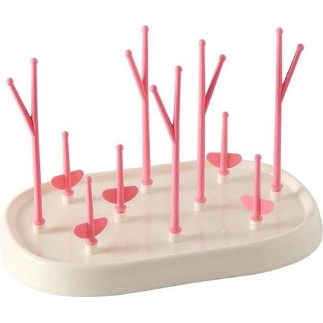 Séchoir Pour Bouteilles, Egoutte Biberon Arbre, Supports De Séchage De Bouteilles Sans BPA, Mignon Support De Séchage Biberon(Rose) (1/4)