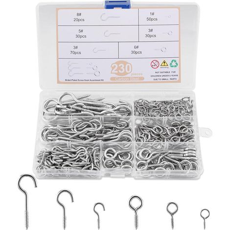 230tlg Schraubhaken & Ringschrauben Set mit Holzgewinde, rostfrei, 6 Größen (1/5)