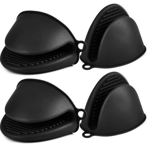 Guantes silicona gruesa, 2 pares, manoplas resistentes calor horno, guantes antideslizantes, barbacoa hornear, negro (1/5)