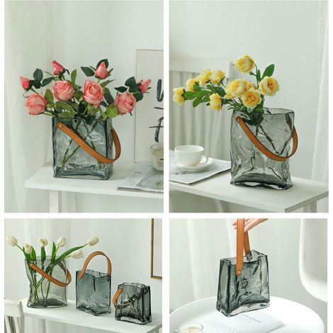 Vase en forme de sac à main, vase en verre de couleur originale, vase en verre pour aquarium, vase fait main (1/5)