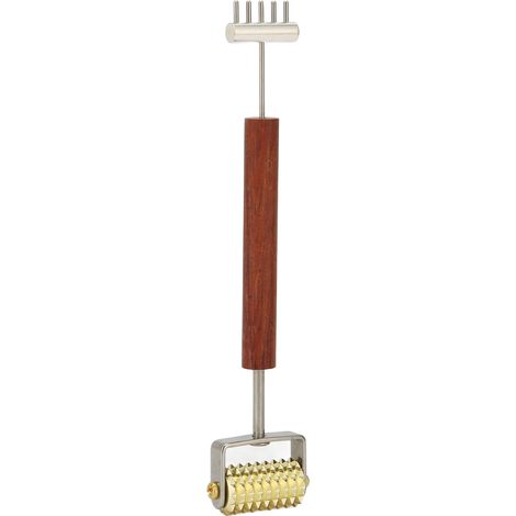 Rouleau de massage facial à double tête, manche en cuivre et en bois, favorise la circulation sanguine (1/5)