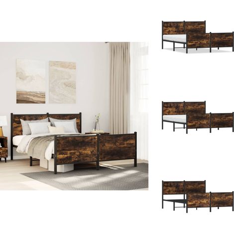 Cadre de lit en métal sans matelas chêne fumé 150x200 cm - Cadre De Lit - Cadres De Lit - Lit Double - Lit (1/5)
