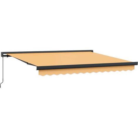 Store banne rétractable, couleur sable, 350 x 250 cm, matériaux : tissu et métal. (1/5)