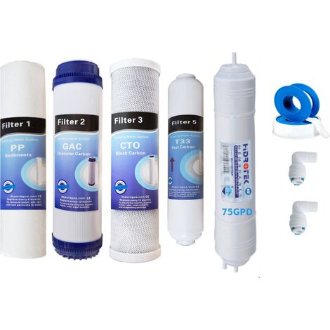 Kit 4 filtri e Membrana 75 GPD in linea ad osmosi inversa