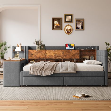 letto 90x200 con scrivania cassetti USB grigio OKMYHOME (1/5)