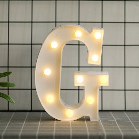 Lettres de l’alphabet à LED avec lumière blanche chaude pour décoration d’intérieur, fête, bar, mariage ou festival(G), (1/5)