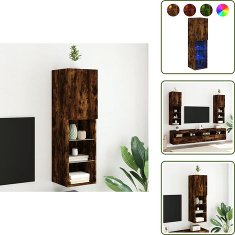 The Living Store Meuble TV avec lumières LED chêne fumé 30,5x30x102 cm - Meubles Tv - Meubles Salon - Support Tv - Meuble Hifi - Meuble Tv Led (1/5)