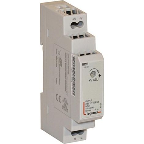 Alimentation modulaire à découpage monophasée entrée 100V à 240V et sortie 24V= - 15W - 0,63A - 1 module - LEGRAND