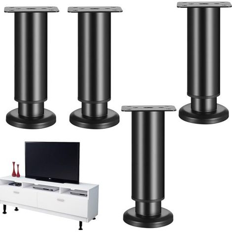 Quattro gambe regolabili per il divano, colonne di supporto telescopiche per il mobile TV, rialzi in altezza (6x18 cm, neri). (1/5)