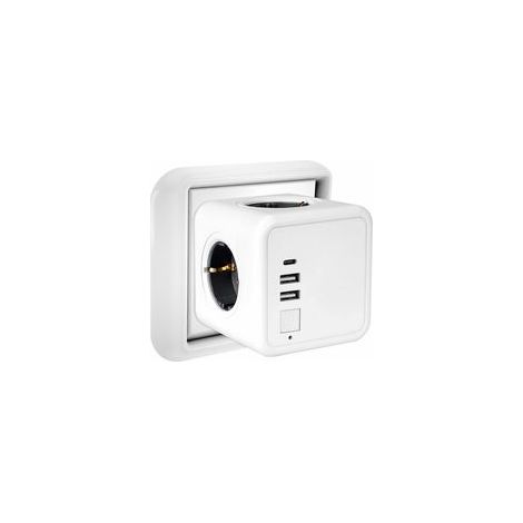 Multiprise murale 4 prises avec 2 USB et 1 port type C – Carga rápida 3,1 A – Diseño compacto para oficina y casa