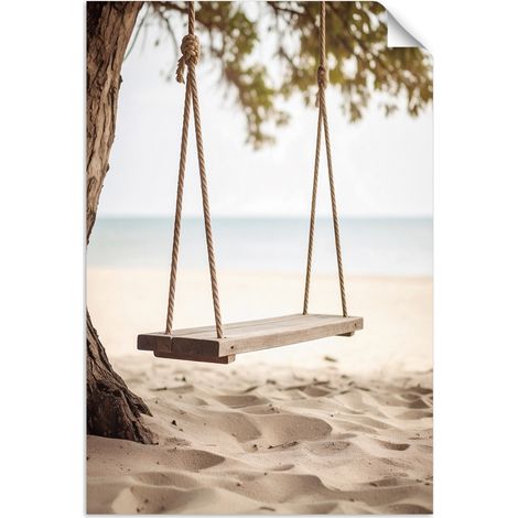Selbstklebendes Poster – Wandsticker Schaukel Strand Meer Dünen 60x90 cm
