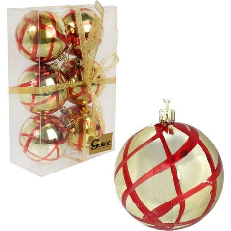 Set di 6 palline di plastica decorate con pittura, 8 cm, colore oro (1/4)