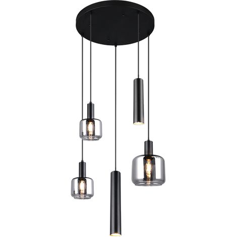 Lampada sospensione moderna nera tonda 5 luci Trio