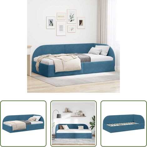 vidaXL Canapé lit - Cadre de lit d'angle Bleu 90 cm x 200 cm Velours (1/5)