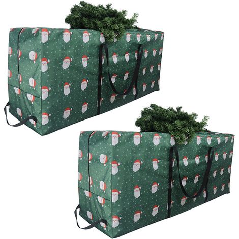 2 Sac de Rangement Sapin - Imperméable, Anti-Poussière, Anti-Insectes - 122x38x51cm - Impression Père Noël - Poignées Renforcées (1/5)