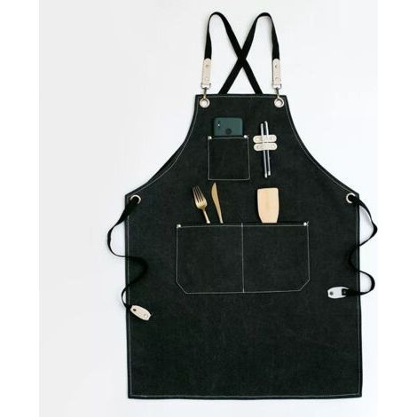 High Quality Cowboy Apron with Pockets for Hairdresser, Multifunction Waterproof Waxed Canvas Work Apron, Painter, Gardener, Hair Stylist for Women and Men,Black (1/4)
