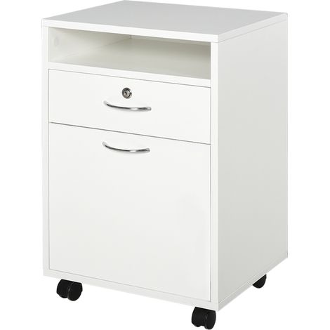 HOMCOM Cassettiera per Ufficio in Legno, 2 Chiavi, Cassetto, Armadietto, 4 Ruote (1/5)