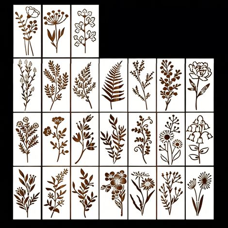 18 pochoirs de plantes réutilisables, pochoirs floraux et végétaux, gabarits pour peinture sur bois, toile, mur, décoration intérieure (1/5)
