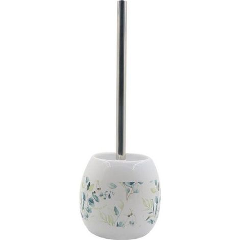 TRADE SHOP - Porta Scopino Bianco Decorato Fiori Foglie Portascopino Accessori Bagno 87052 - (1/2)