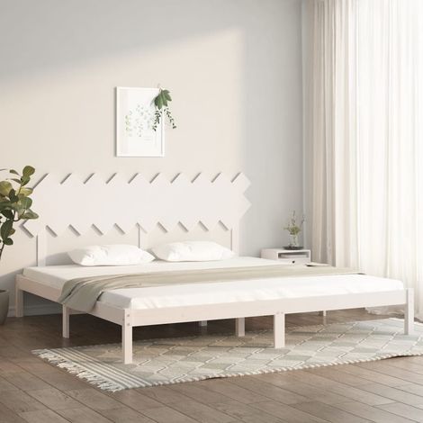 Lit adulte pour 2 personnes, Structure de lit, Assemblage Facile, Blanc 200x200 cm Bois massif OIB7678E (1/5)