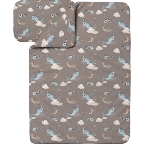 Waldin Ropa de Cama Bambú Bebé sin Funda, Edredón y Almohada 90x120 cm, Ballenas Marrón