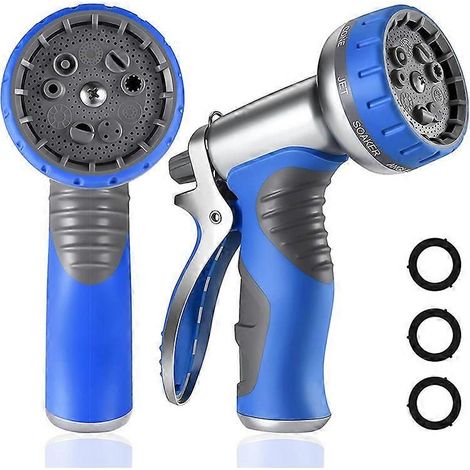 Hose Pipe Spray Gun,9 Adjustable Patterns Garden Hose Nozzles & Spray Guns, Heavy Duty Metal High Pressure Hose Nozzle/Hose Gun (Blue-1Pack) (1/5)