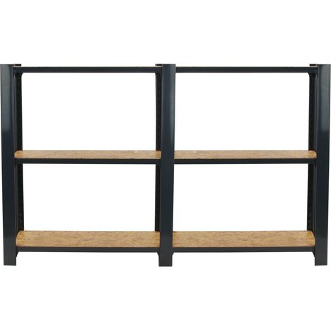 OFFICLICK Étagère 3 étagères en métal sans vis (100x160x30cm) ANTHRACITE ET OSB (1/5)