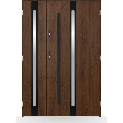 Porte d'entrée double Gaïa - 130-140-150x208cm - Couleur: Noyer - Poussant: Gauche - Dimensions: 90x40 cm (1/2)