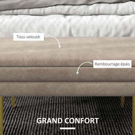 Banc banquette coffre 2-en-1 velours acier 79,5x37,5x43 cm beige doré (1/5)