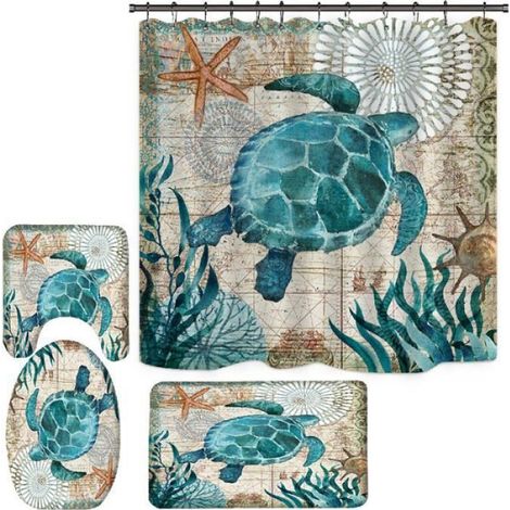 Rideau de Douche - - Imperméable en Polyester - 180x180 cm - Ensemble 3 Tapis de Bain - Anti-Moisissure (1/4)