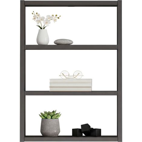 Dmora - Mensola Krosa, Scaffale, Ripiano a muro, Scaffalatura multiuso, 43x9h60 cm, Antracite