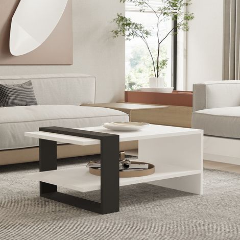 Mesa de Centro Cigliano, un Compartimento, Forma Rectangular, Estructura Negra, 80x55x35h cm Blanco (1/5)