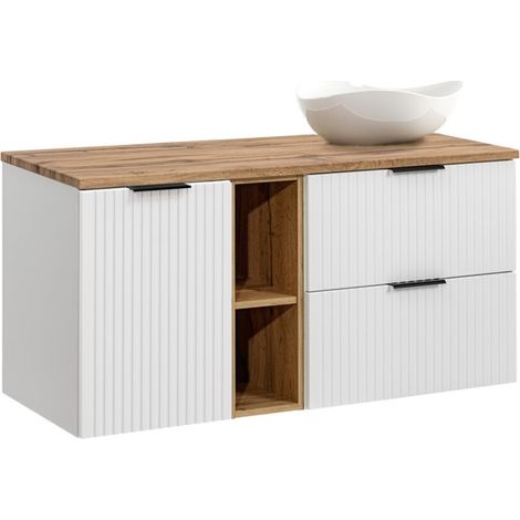 Set für das Badezimmer NOXERA 120 cm – Unterschrank, Waschtischplatte, Aufsatzwaschbecken und Stauraum (1/2)