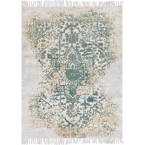 Alfombra de viscosa beige claro verde 160 x 230 cm oriental envejecido Boyali