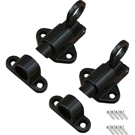 Pestillo de resorte para puerta (2 unidades), apto para puertas de madera y baños, con 8 tornillos, color negro