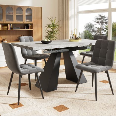 Set da pranzo 5 pezzi, tavolo allungabile per 4 persone, 99-159 x 74 x 77 cm, grigio HAVRYA (1/5)