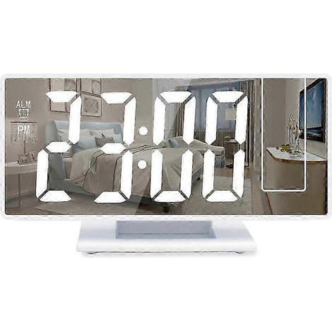 Réveil LED à projection sur bras articulé à 180° avec affichage de l'heure et de la température - Fonction snooze 12/24 heures, projecteur USB, compatible SMTXWW (1/5)
