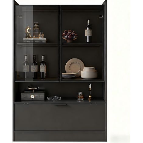 Vetrina LED 80x35x120 cm in legno e vetro temperato nero con contenitore FloraGrace (1/5)
