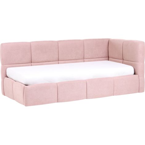 Cama con somier tapizada esquinera derecha con almacenaje 90 x 200 cm rosa Jacou (1/5)