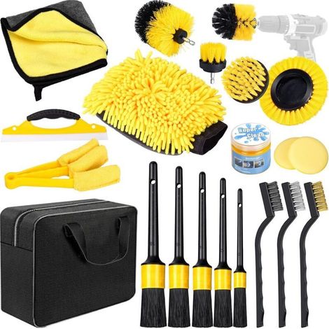 Kit nettoyage voiture 20 pièces – Brosses, éponges, gel nettoyant – Pour entretien intérieur et extérieur – Compatible tous véhicules (1/5)