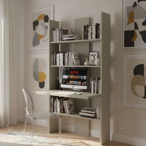 Libreria con scrivania incorporata: spaziosa, robusta e facile da montare - Ecru cappuccino