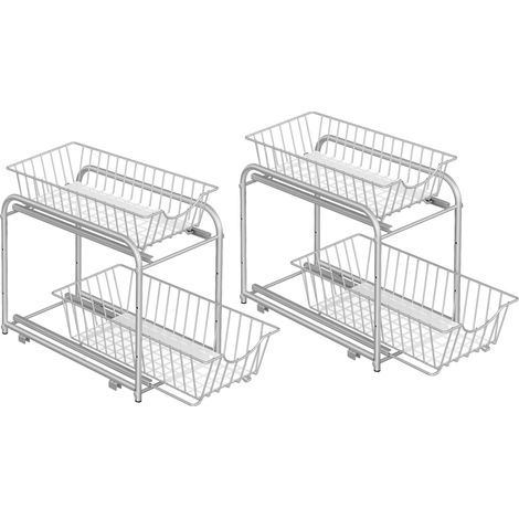 Rangement Sous Évier à 2 Niveaux en Acier, Tiroir Coulissant, Égouttoir à Vaisselle, Lot de 2, 36,9 x 21,6 x 27,2 cm, Gris argenté, KCS017E02 (1/5)