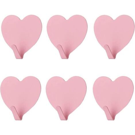 Lot de 6 crochets muraux décoratifs en forme de cœur, (rose clair) Crochet mural adhésif solide en acier inoxydable pour la maison, la cuisine, la salle de bain, le bureau (1/4)