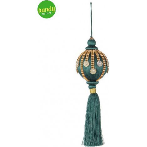 Sfera natalizia Fringe Bizzotto verde scuro con nappa Ø8 cm