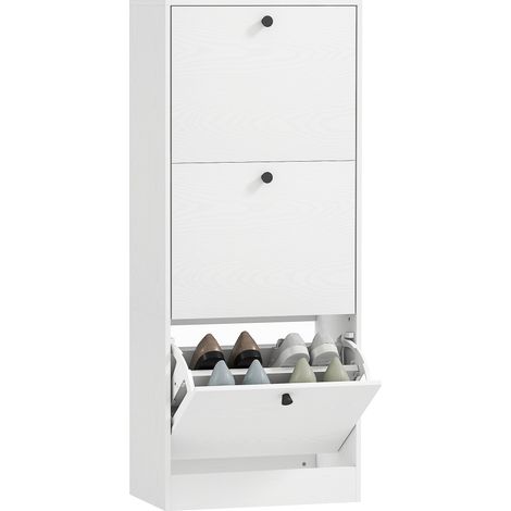 HOMCOM zapatero estrecho con 3 puertas abatibles zapatero entrada recibidor con estantes ajustables para 12 pares de zapatos 47x28x115 cm blanco (1/5)