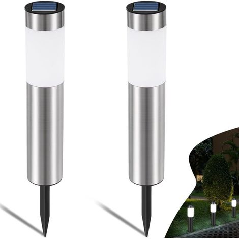 Solar Garden Lights Outdoor, White Stainless Steel Solar Lamps, Waterproof LED Garden Lights Outdoor for Patio, Lawn, Garden, Path (2 Pack) MUMU (1/4)