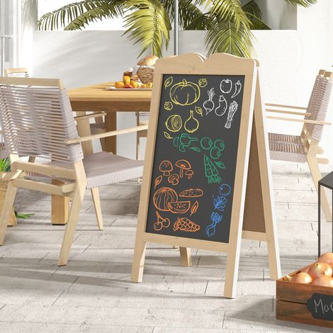 Lavagna a doppio cavalletto con struttura in legno pieghevole, 8 gessetti liquidi e 6 stencil, 51x60x101 cm, colore naturale. (1/5)
