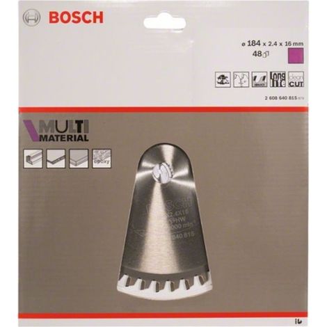 BOSCH DISCO SIERRA MULTIMATERIAL Diámetro disco x eje (mm) 184x16 Número de dientes 48